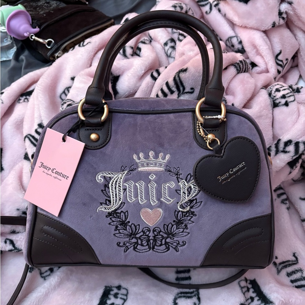 nwt Juicy Couture Purple and Black Heritage Bowler Bag